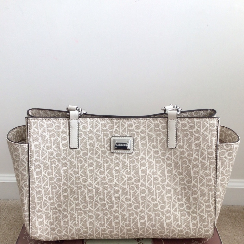 Calvin Klein Beige and Brown Tote Bag
